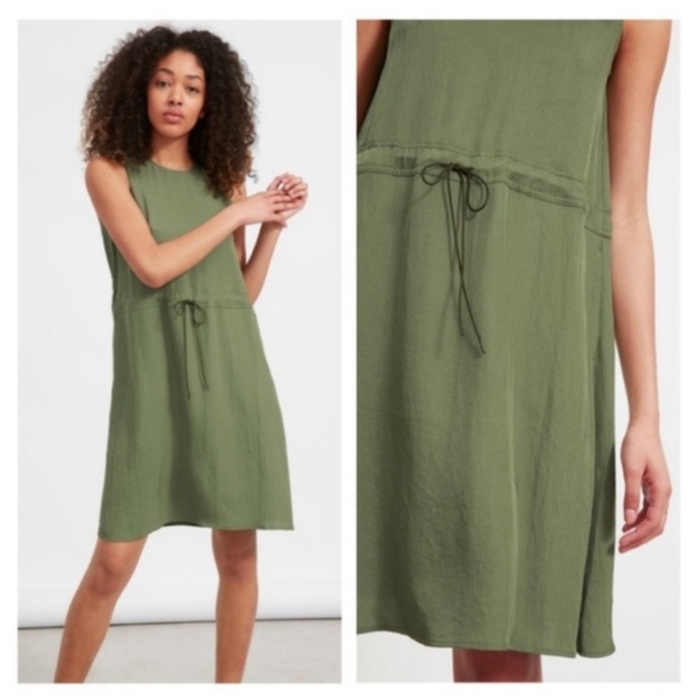 Everlane Women’s Japanese Go Weave Cinch Waist Dress / Size 12 / Army Green